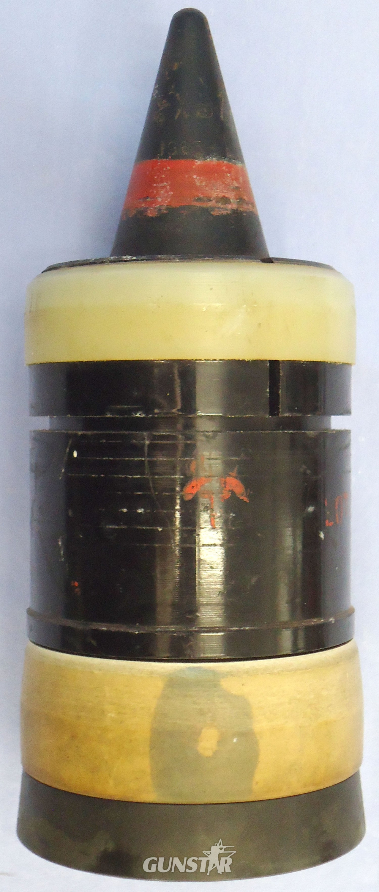 {CATEGORY} - INERT DEACTIVATED. Unfired British 20pr Mark 4 APDS/T (Armour Piercing Discarding Sabot/Trace) Petal Sabot Projectile. - O 2278 INERT DEACTIVATED. Unfired British 20pr Mark 4 APDS/T (Armour Piercing Discarding Sabot/Trace) Petal Sabot Projectile. - O 2278  Other Ammunition in 