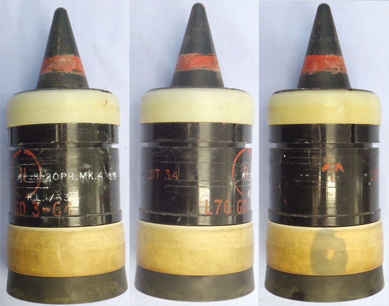 INERT DEACTIVATED. Unfired British 20pr Mark 4 APDS/T (Armour Piercing Discarding Sabot/Trace) Petal Sabot Projectile. - O 2278 INERT DEACTIVATED. Unfired British 20pr Mark 4 APDS/T (Armour Piercing Discarding Sabot/Trace) Petal Sabot Projectile. - O 2278  Other Ammunition