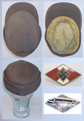  Original WWII Hitler Youth HJ Field Cap with HJ Enamel Pin Badge and RZM Codes.  15793:56. Original WWII Hitler Youth HJ Field Cap with HJ Enamel Pin Badge and RZM Codes.  15793:56. Antique & Militaria