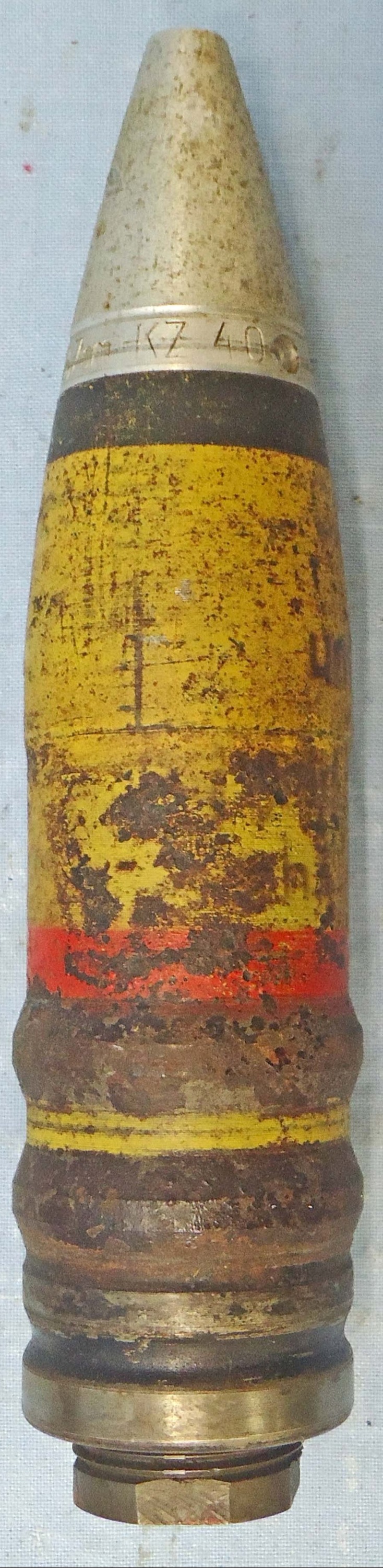 {CATEGORY} - INERT DEACTIVATED. Unfired German, WW2, 1941 Dated, 3.7cm SC/30 (37x380R) High Explosive Tracer (HET) Round. - O 2193 INERT DEACTIVATED. Unfired German, WW2, 1941 Dated, 3.7cm SC/30 (37x380R) High Explosive Tracer (HET) Round. - O 2193  Other Ammunition