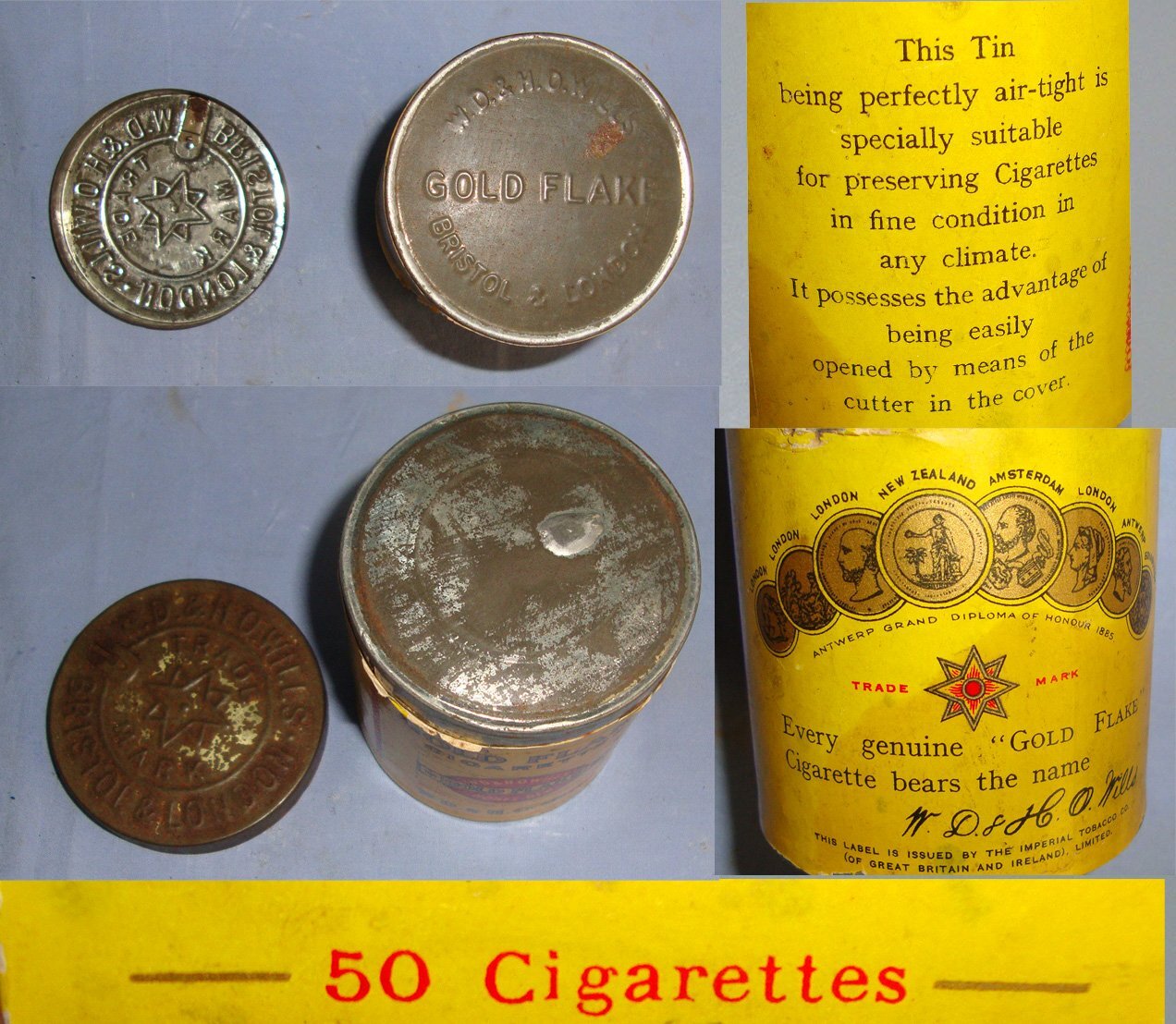 UN-OPENED** Original Inter War C1920’s Sealed Tin Of 50 W.D.& H.O. Wills Bristol & London Gold Flake Honey Dew Tobacco Cigarettes. MISC 835  Antique & Militaria
