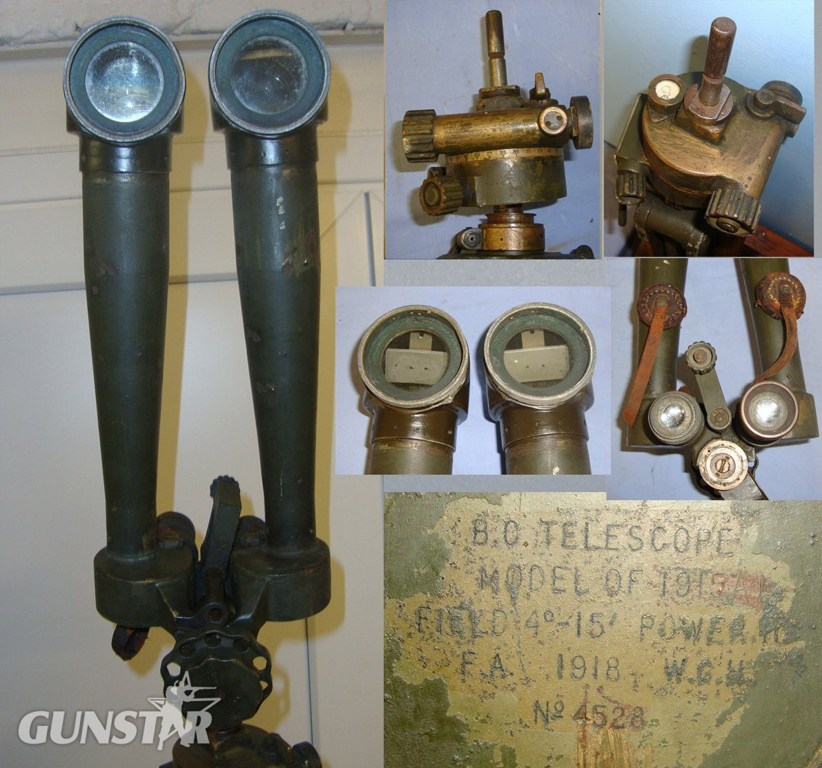 WW1 1918 Dated British Brass ‘Donkey Ears’ B.O. Forward Observation / Trench Telescope Of 1915 With Original Extendable Tripod. Sn 14458  Sight & Optic
