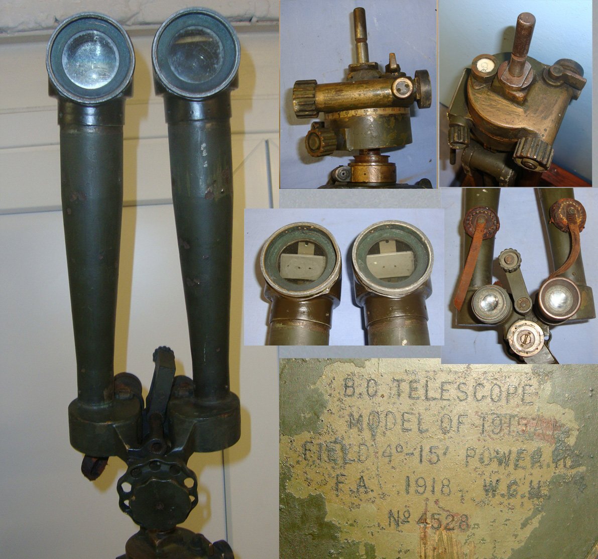 WW1 1918 Dated British Brass ‘Donkey Ears’ B.O. Forward Observation / Trench Telescope Of 1915 With Original Extendable Tripod. Sn 14458  Sight & Optic