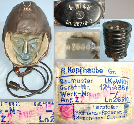 Siemens LKpW-101’ Leather Luftwaffe Fighter Pilot's Fleece Lined Flying Helmet By Siemen Clothing