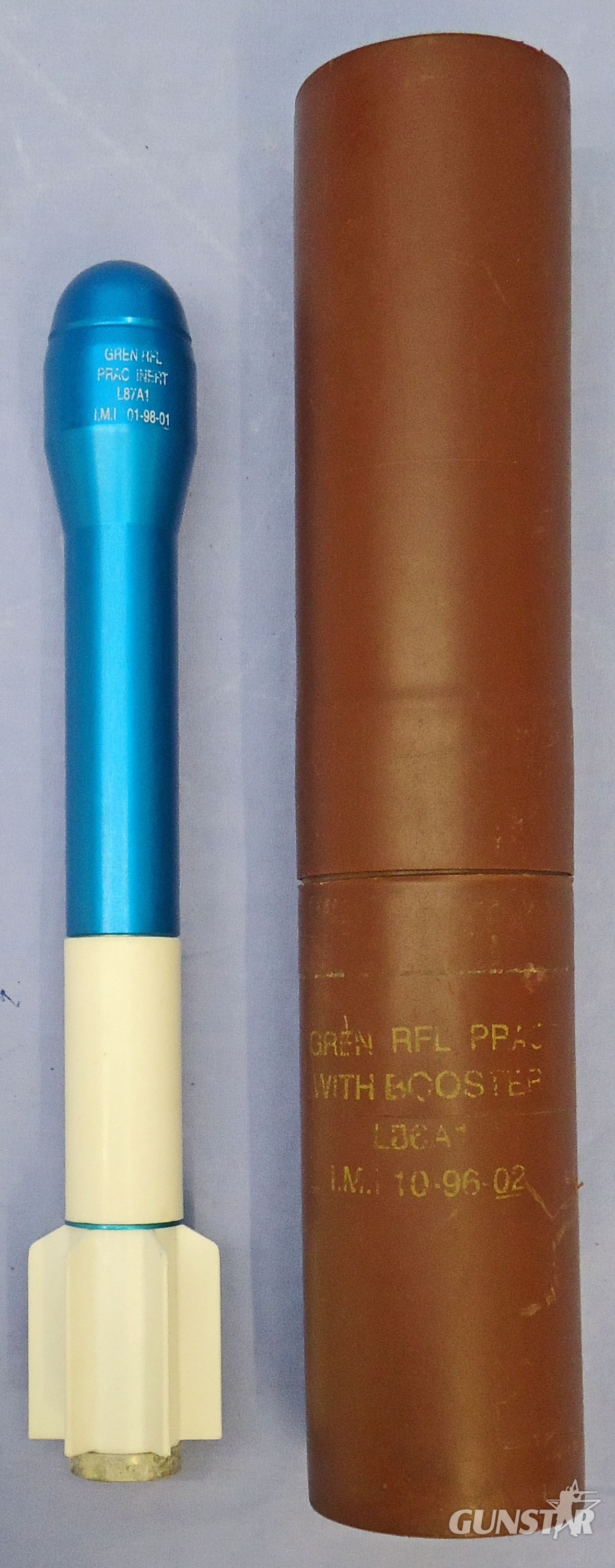 INERT DEACTIVATED. British, Mint, Unfired, 40mm Practice L87A1 Rifle Genade & Transit Tube. - O 2046 INERT DEACTIVATED. British, Mint, Unfired, 40mm Practice L87A1 Rifle Genade & Transit Tube. - O 2046  Other Ammunition - {CATEGORY} in 