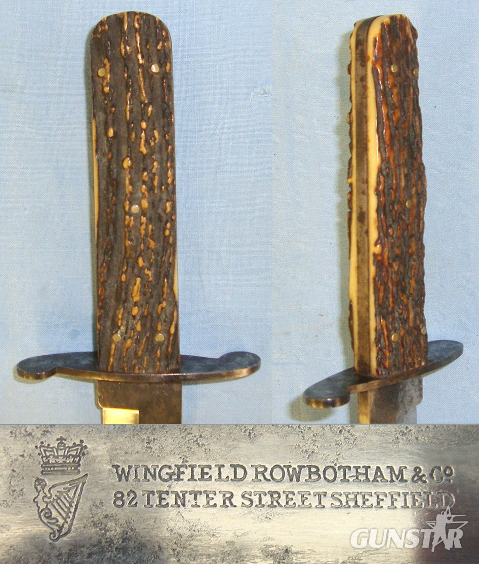 Post 1852 Victorian English Wingfield Rowbotham & Co Sheffield Spear Point Bowie Knife With Stag Antler Scales & Scabbard. Sn 21625 Knive in 