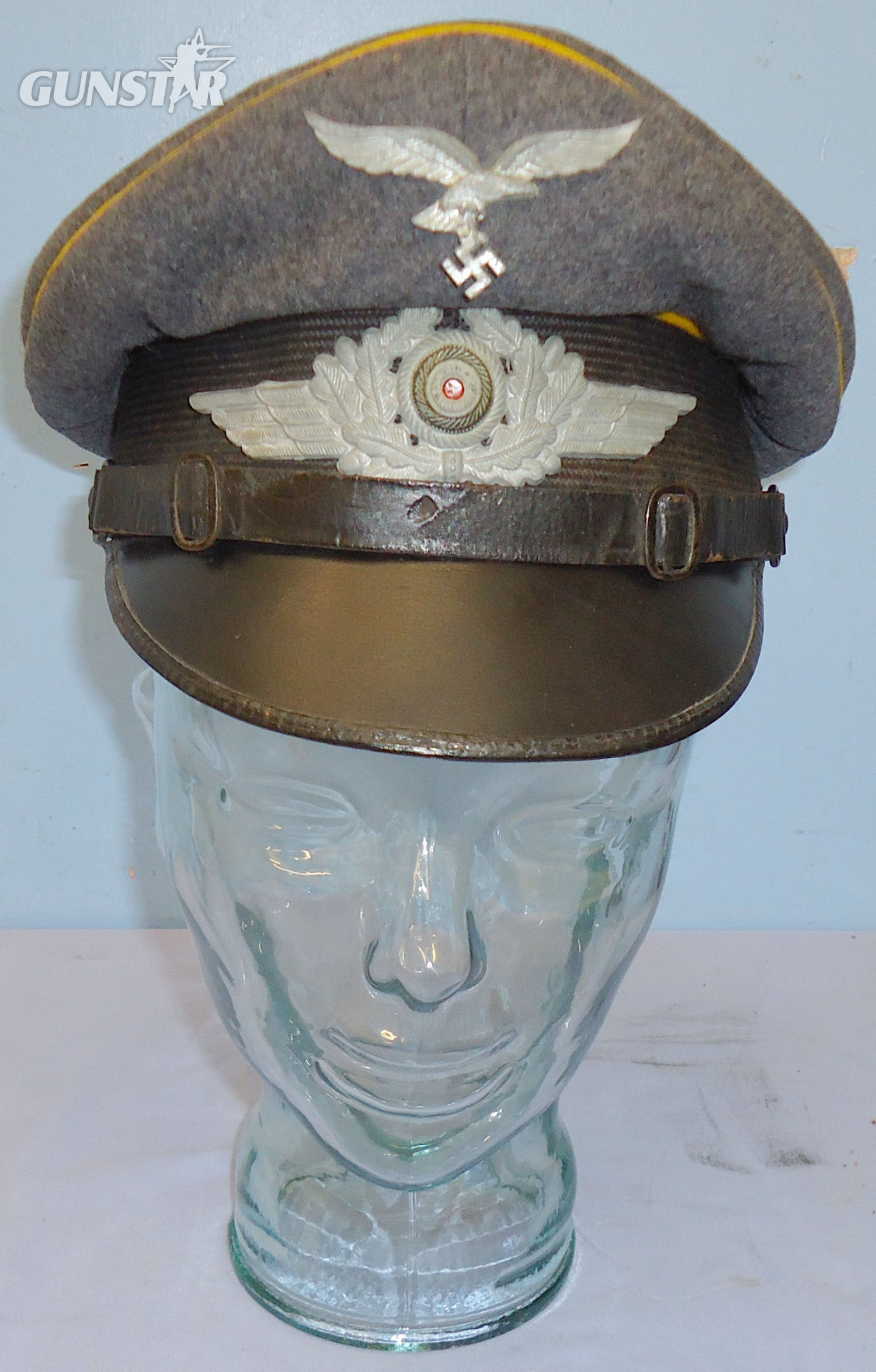 RARE** WW2 Era Nazi German Luftwaffe NCO’s & other Ranks Fliegerblau (Flier’s Blue) Visor Cap Marked to a Luftwaffe Flying School Squadron with White Metal Luftwaffe Eagle & National Cockade Badges. Sn 16435. RARE** WW2 Era Nazi German Luftwaffe NCO’s & other Ranks Fliegerblau (Flier’s Blue) Visor Cap Marked to a Luftwaffe Flying School Squadron with White Metal Luftwaffe Eagle & National Cockade Badges. Sn 16435. Antique & Militaria in 
