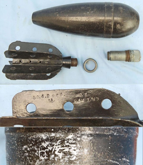INERT DEACTIVATED. British, WW2, Unfired, 1943 Dated, 4.2 Inch High Explosive Mortar. Sn - O 2220 INERT DEACTIVATED. British, WW2, Unfired, 1943 Dated, 4.2 Inch High Explosive Mortar. Sn - O 2220  Other Ammunition