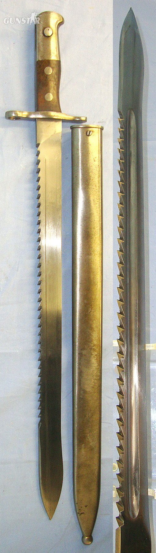 Swiss Army Engineer’s / Pioneer’s Model 1914 Sawback Sword Bayonet For Model 1889 Schmidt Rubin Infantry Rifles By HS (Hans Steimer Wasen) & Swiss Army Marked Steel Scabbard. Sn 23462 Bayonet in 