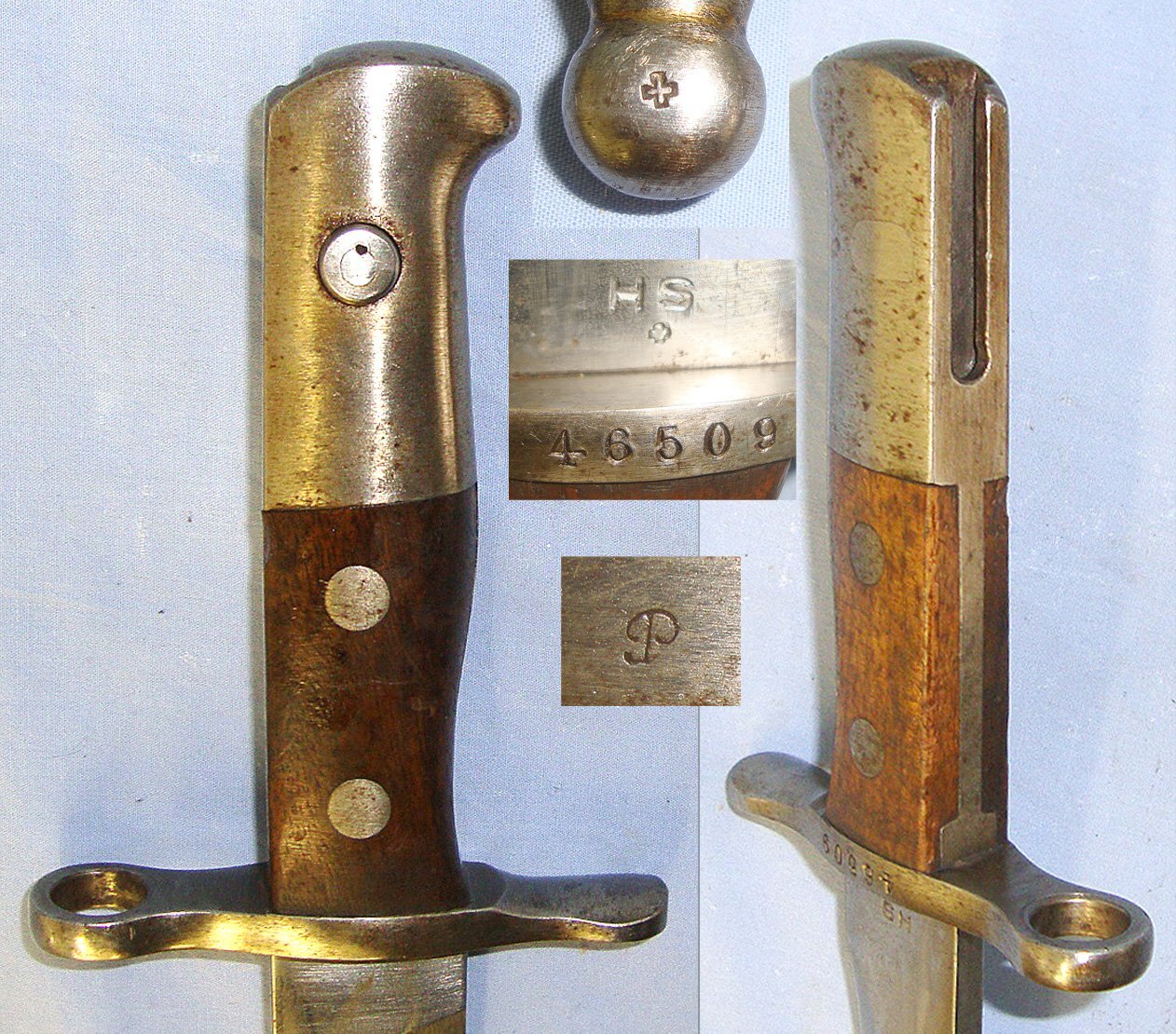 Swiss Army Engineer’s / Pioneer’s Model 1914 Sawback Sword Bayonet For Model 1889 Schmidt Rubin Infantry Rifles By HS (Hans Steimer Wasen) & Swiss Army Marked Steel Scabbard. Sn 23462 Bayonet