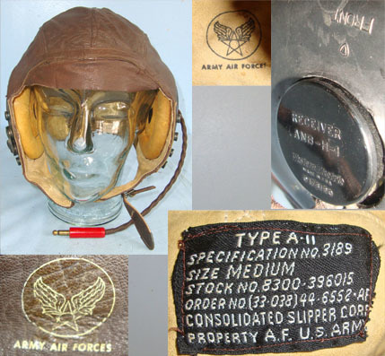 United States Army Air Force (USAAF) Fighter Pilot\'s A-11 Leather Flying Helmet Fighter Pilot's A-11 Leather Flying Helmet With Western Electric Wired Communica Clothing