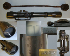 Inter War / WW2 era German Gerard Landlicht 4x Magnification Sniper Telescopic Sight For Mauser G98 & K98 Rifles With Leathe Sight & Optic