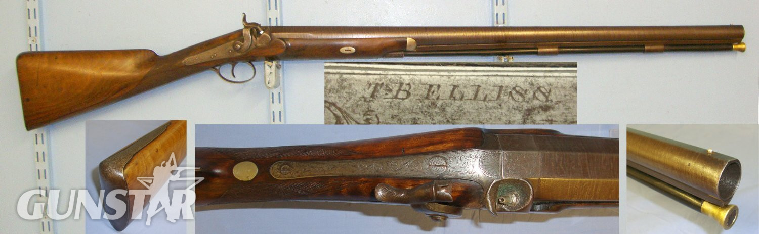 C1850 T.B. Elliss Large 6 Bore Percussion Muzzle Loading Wildfowling / Sporting Shotgun With Damascus Steel Barrel & Ramrod. Sn 20472 percussion shotgun Muzzleloader 6 Bore/gauge in 