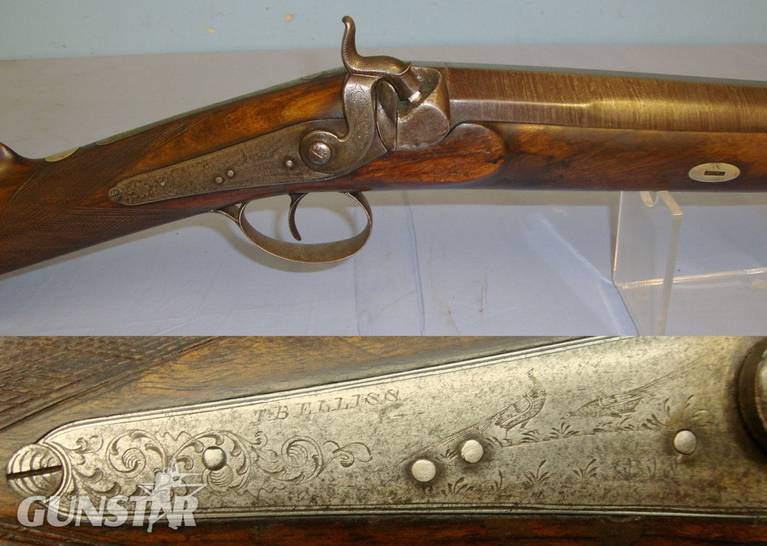 C1850 T.B. Elliss Large 6 Bore Percussion Muzzle Loading Wildfowling / Sporting Shotgun With Damascus Steel Barrel & Ramrod. Sn 20472 percussion shotgun Muzzleloader 6 Bore/gauge