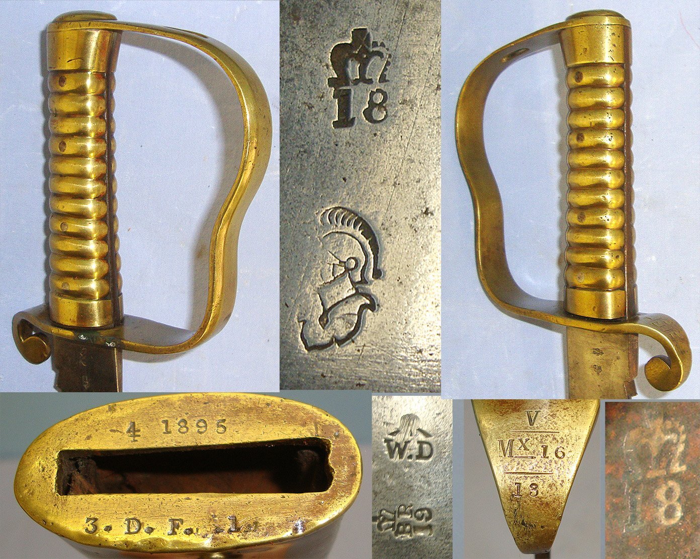 British WD 1856 Pattern Pioneer’s Sawback Short Sword Sidearm With Brass Hilt Regiment Marked ‘V MX 16 13’ To The Duke Of Cambridge’s Own (Middlesex Regiment) Volunteers & 1895 Scabbard Regiment Marked ‘3 DF 1’ To The Royal Dublin Fusiliers. S Sword