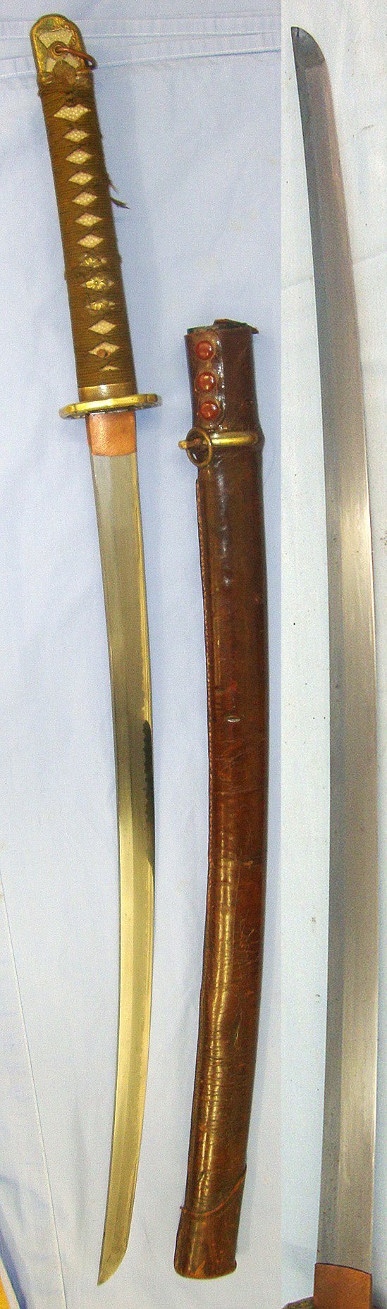  RARE**QUALITY SWORDSMITH**SPECIAL ORDER BLADE**WW2 Japanese Officer’s Type 98 Sword Smith Signed ‘Motte Yasugi Asano Kane Zane Saku Kore’ With Smith’s Hot Stamp Seal, Scabbard & Expert Assessment. Sn 23264 Sword
