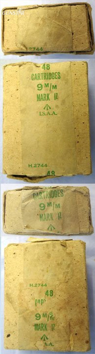  INERT DEACTIVATED. British, 1943 Dated, Original WW2 Service Pack of 48 Inert Unfired 9mm IZ Rounds (38 Rounds in the box) for Sten Guns and High Power Pistols.  INERT DEACTIVATED. British, 1943 Dated, Original WW2 Service Pack of 48 Inert Unfired 9mm IZ Rounds (38 Rounds in the box) for Sten Guns and High Power Pistols.   Other Ammunition