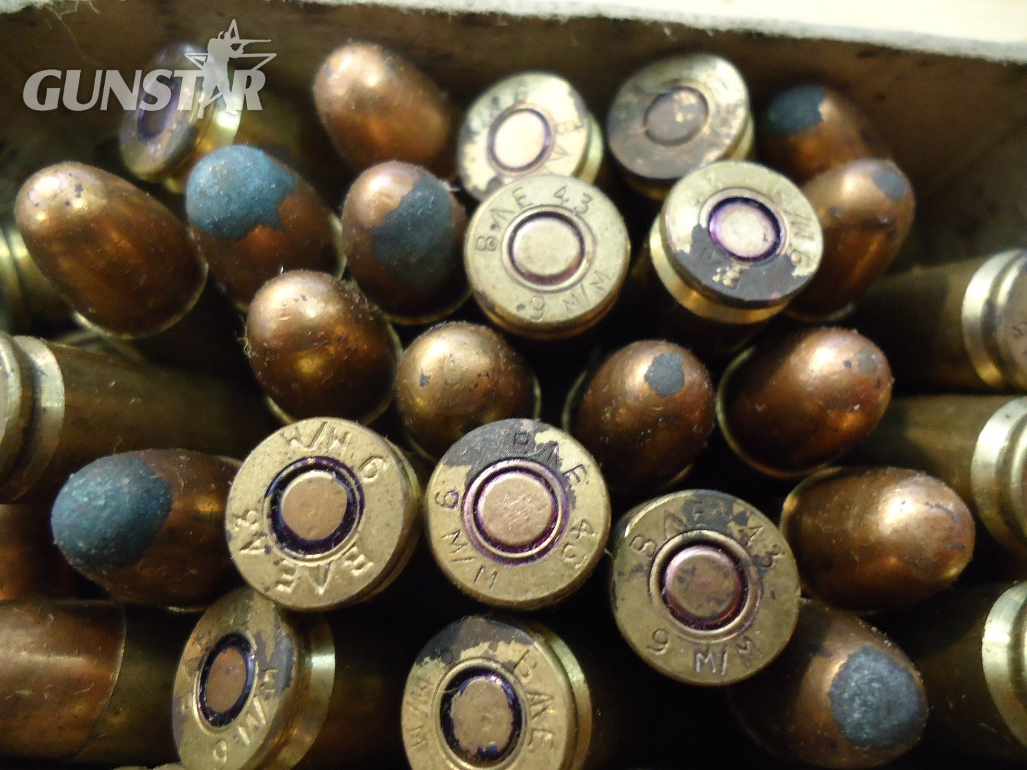 {CATEGORY} - INERT DEACTIVATED. British, 1943 Dated, Original WW2 Service Pack of 48 Inert Unfired 9mm IZ Rounds (38 Rounds in the box) for Sten Guns and High Power Pistols.  INERT DEACTIVATED. British, 1943 Dated, Original WW2 Service Pack of 48 Inert Unfired 9mm IZ Rounds (38 Rounds in the box) for Sten Guns and High Power Pistols.   Other Ammunition