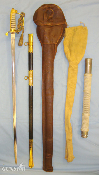  1960 PERSONALLY PRESENTED BY QE II British Royal Navy Officer’s Sword By Gieves With Etched Presentation Panel To Midshipman William David Spence Kay Smith, Scabbard With Covers & Gieves Midshipman’s Telescope With Similar Presentation Inscription Sword