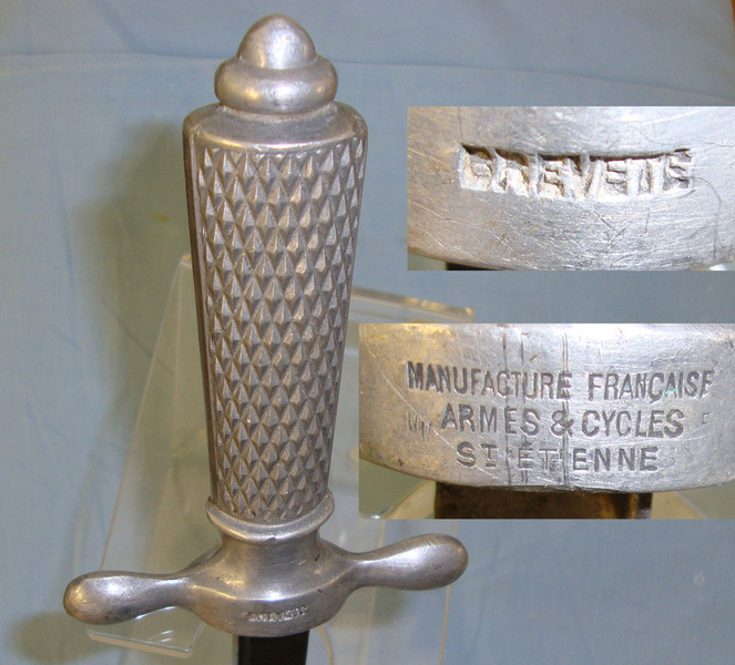 WW1 French Francais Armes & Cycles St Etienne Factory Made Aluminium Hilt Trench Fighting Knife With M1871 Gras Bayonet Blade & Original Steel Scabbard Dagger