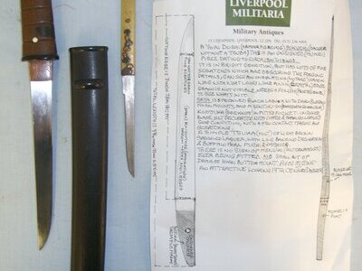 C1800 – 1840’s Japanese Yori Doshi (Armour Piercing) Aikuchi (Dagger Without Tsuba), Scabbard & Kodjuka (Side Knife) & Expert Assessment. Sn 19377:7 Knive
