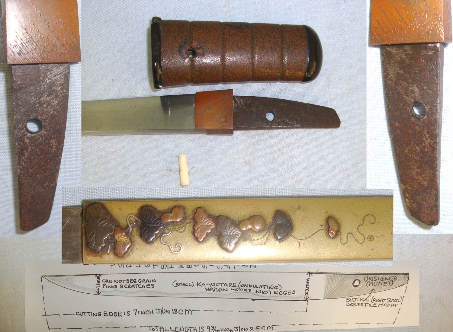 C1800 – 1840’s Japanese Yori Doshi (Armour Piercing) Aikuchi (Dagger Without Tsuba), Scabbard & Kodjuka (Side Knife) & Expert Assessment. Sn 19377:7 Knive