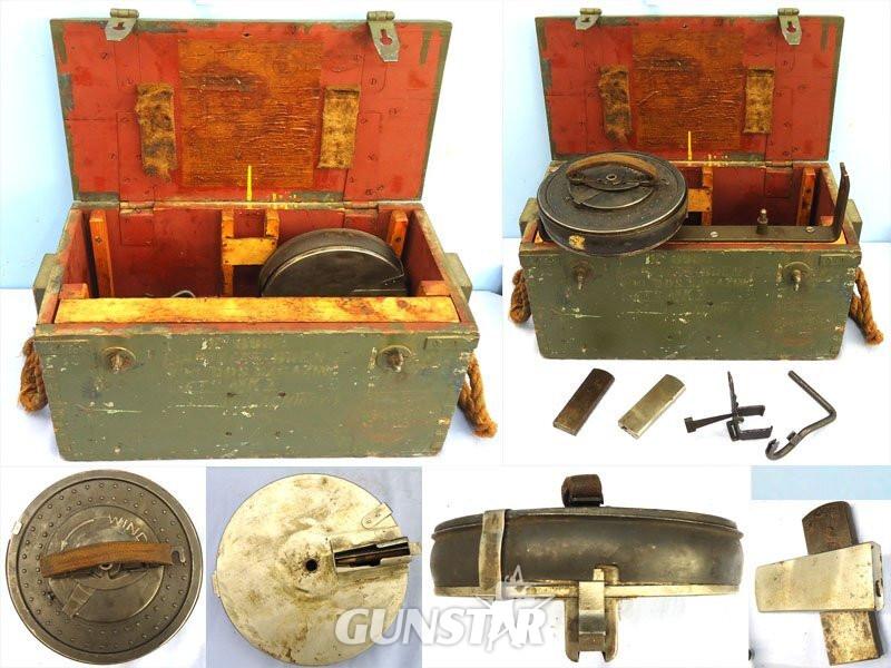Scarce** British, WW2, 100 Round Drum Magazine for the Bren Gun, Transit case & Loading Tools. Sn 23565 Scarce** British, WW2, 100 Round Drum Magazine for the Bren Gun, Transit case & Loading Tools. Sn 23565 None  Machine Gun in 
