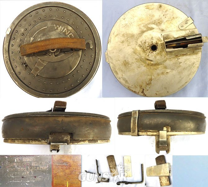 Scarce** British, WW2, 100 Round Drum Magazine for the Bren Gun, Transit case & Loading Tools. Sn 23565 Scarce** British, WW2, 100 Round Drum Magazine for the Bren Gun, Transit case & Loading Tools. Sn 23565 None  Machine Gun