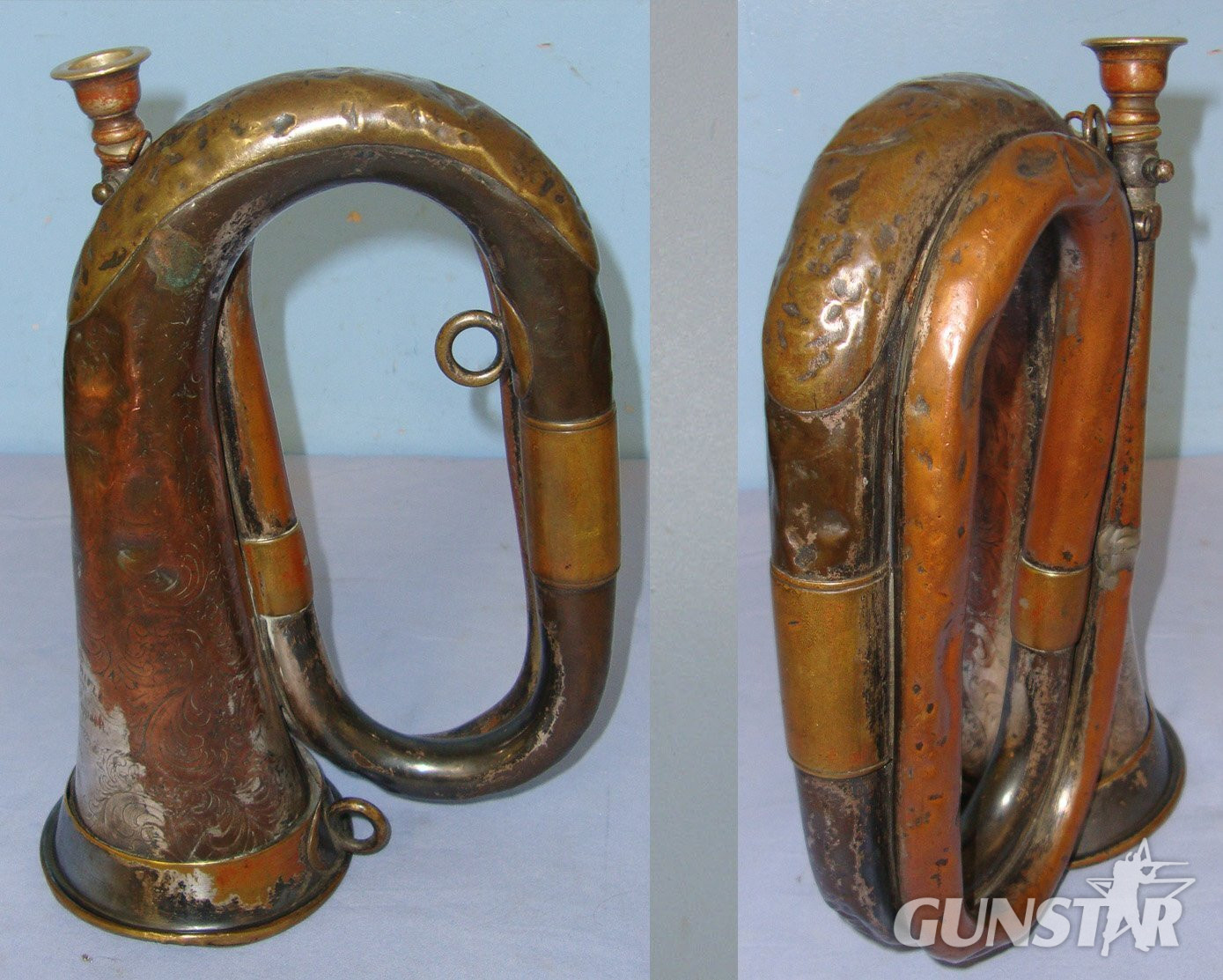  UNIQUE**Victorian 1860 Dated British 17th Company Stockport Rifle Volunteers (Stockport Rifles) Nickel Plated Brass Regiment Bugle By Distin London Inscribed ‘Presented By Mrs Henry Coppock 1860’ (The Wife Of Its first commanding Officer Capt Coppock)  Antique & Militaria