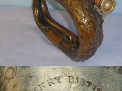 UNIQUE**Victorian 1860 Dated British 17th Company Stockport Rifle Volunteers (Stockport Rifles) Nickel Plated Brass Regiment Bugle By Distin London Inscribed ‘Presented By Mrs Henry Coppock 1860’ (The Wife Of Its first commanding Officer Capt Coppock)  Antique & Militaria