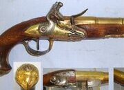 C1770 English Griffin (Most Likely Benjamin Griffin Bond Street London) 25 Bore Brass Cannon Barrel Flintlock Traveling Pistol With Eagle Or Griffin’s Head Brass Butt Cap & Brass Furniture. Sn 23484:39 flintlock None Muzzleloader