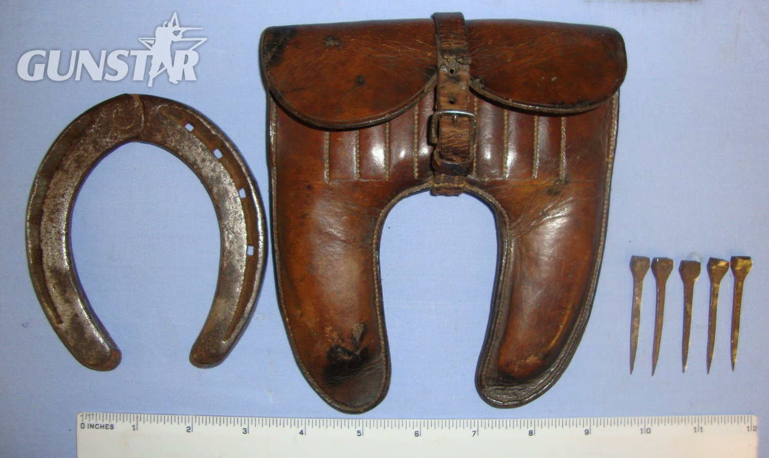Boer War & WW1 Era British Cavalry Officer’s Leather Spare Horseshoe Carrier With Emergency Field Repair Adjustable Hinged Iron Horseshoe & 5 Period Iron Horseshoe Nails. Sn 21382  Antique & Militaria in 