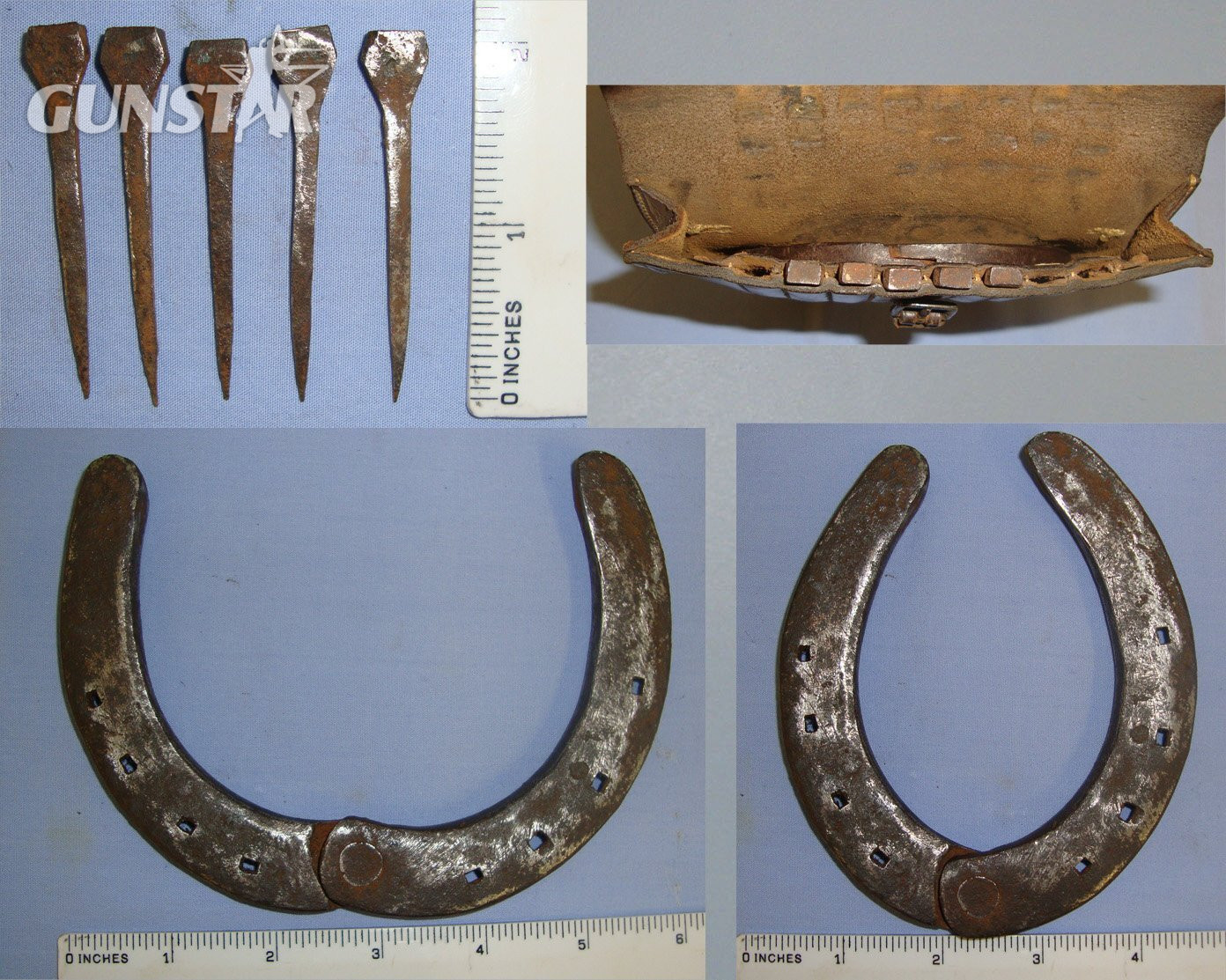 Boer War & WW1 Era British Cavalry Officer’s Leather Spare Horseshoe Carrier With Emergency Field Repair Adjustable Hinged Iron Horseshoe & 5 Period Iron Horseshoe Nails. Sn 21382  Antique & Militaria