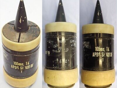 INERT DEACTIVATED. British, 1978 Dated, Unfired 105mm (105x617R) APDS/T (Armour Piercing, Discarding Sabot/Trace) Projectile. - O 2279 INERT DEACTIVATED. British, 1978 Dated, Unfired 105mm (105x617R) APDS/T (Armour Piercing, Discarding Sabot/Trace) Projectile. - O 2279  Other Ammunition