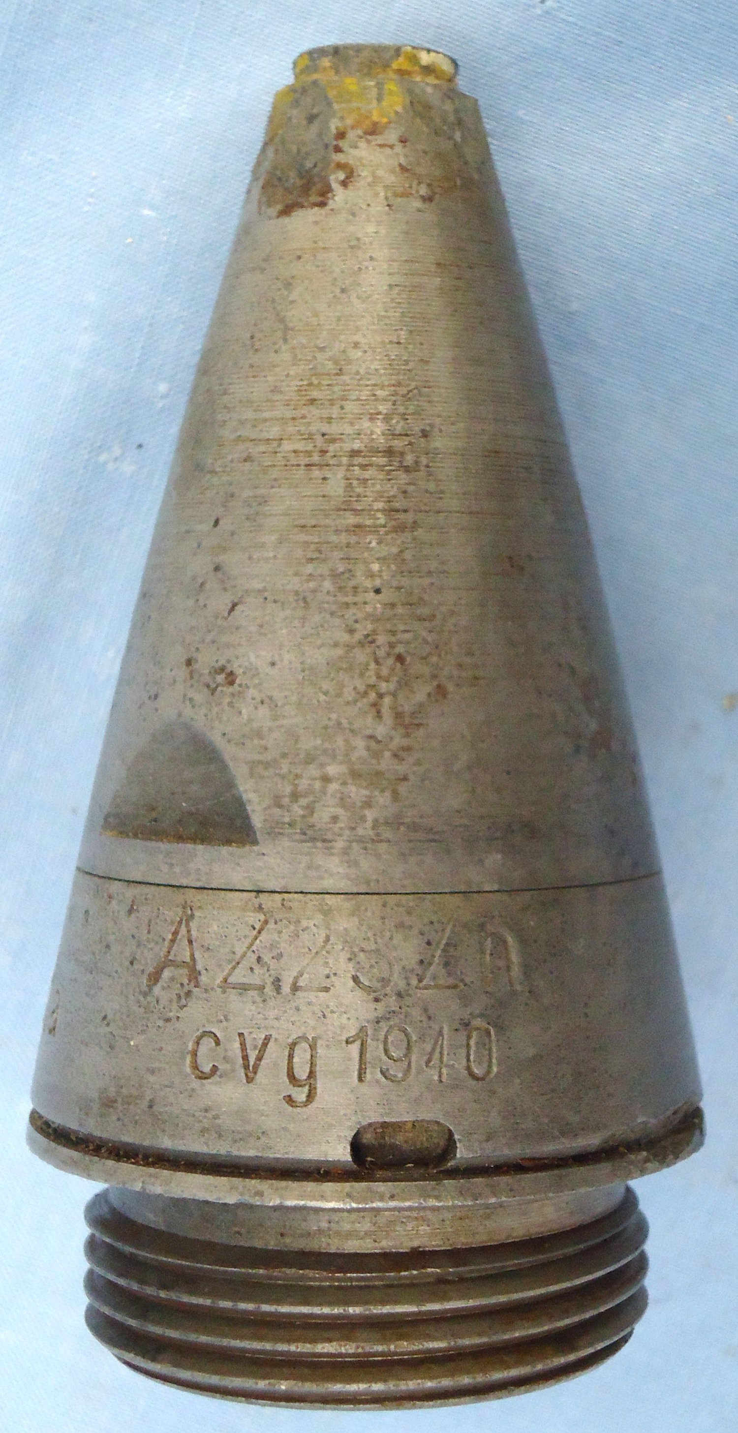 INERT DEACTIVATED. Scarce, Unfired, Strippable, Alloy, German WW2, 1940 Dated AZ 23Zn Impact Fuze for German High Explosive Projectiles. - O 2307 INERT DEACTIVATED. Scarce, Unfired, Strippable, Alloy, German WW2, 1940 Dated AZ 23Zn Impact Fuze for German High Explosive Projectiles. - O 2307 Various Other Ammunition - {CATEGORY} in 