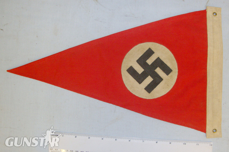  Early WW2 1939 Nazi German NSDAP (National Socialist German Workers Party) Double Sided Red Cotton Pennant With Swastikas & Original RZM Label. Antique & Militaria