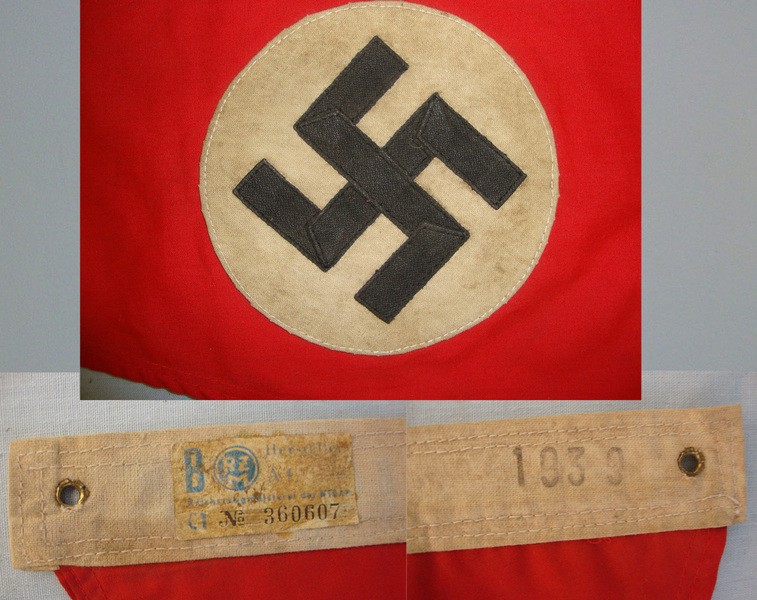 Early WW2 1939 Nazi German NSDAP (National Socialist German Workers Party) Double Sided Red Cotton Pennant With Swastikas & Original RZM Label. Antique & Militaria