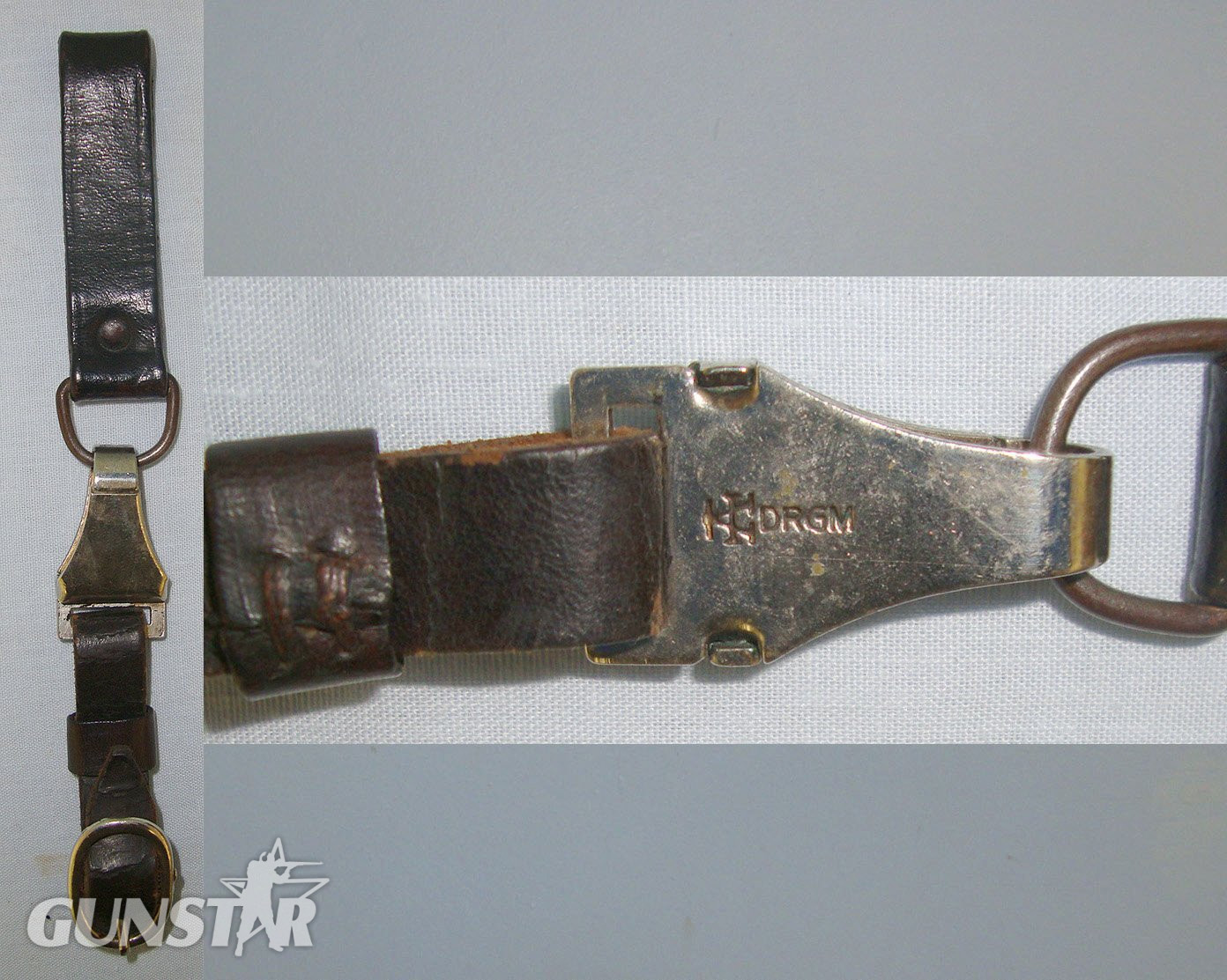 ORIGINAL**EARLY**RARE**WW2 Era Nazi German 1933 Pattern SS Man’s & NSKK Daggers ‘Double’ 2 Piece Black Leather Belt Hanger With Nickel Plated Buckle & DRGM Marked Sprung Clip By ‘A’ (F. W. Assmann & Söhne of Lüdenscheid). Sn 23247:1 Dagger