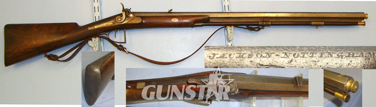 Victorian English Jackson Nottingham 18 Bore, Belted Ball, Percussion Deer Hunting / Sporting Rifle  With Octagonal Barrel, Removable Brass Muzzle Stopper & Period Leather Sling. Sn 15815 Muzzleloader 16 Bore/gauge Rifle in 