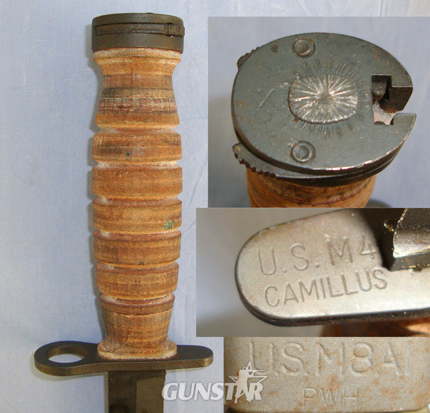 MINT**UN-ISSUED**WW2 U.S. Army M4 Knife Bayonet By Camillus (Cutlery Co New York) For M1 Carbines & M8A1 Scabbard By PWH (Pennsylvania Working Home For The Blind) Fitted With Thigh Cord Bayonet