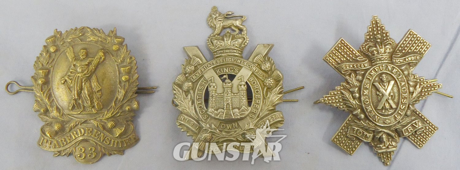 Set of 3* 1st Aberdeenshire Rifle Volunteers (33) Shako Badge, Kings Own Scottish Borderers Cap Badge and 10th Lanarkshire (Glasgow Highland) Rifle Volunteers Victorian Glengarry Cap Badge. BA 899. Set of 3* 1st Aberdeenshire Rifle Volunteers (33) Shako Badge, Kings Own Scottish Borderers Cap Badge and 10th Lanarkshire (Glasgow Highland) Rifle Volunteers Victorian Glengarry Cap Badge. BA 899.  Antique & Militaria in 