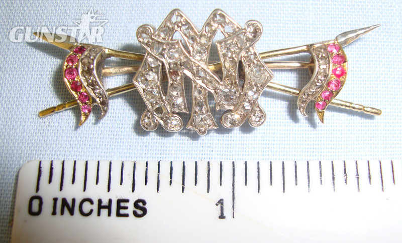 Boxed, Victorian Gold, Platinum, Cut Diamonds & Rubies Sweetheart Broach With Stylised Monogram ‘MN’ Reputedly To An Officer By the Name Of Nolan Serving With The British Light Brigade Antique & Militaria