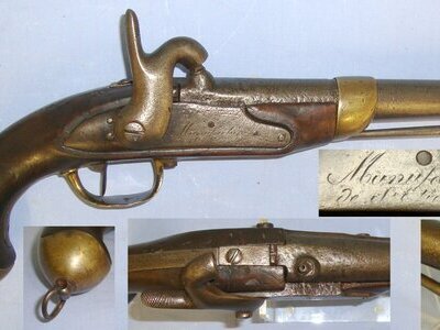 French Model 1822 St Etienne Arsenal .700 Calibre Muzzle Loading Dragoon Cavalry Percussion Pistol With Regulation Brass Fittings & Iron Ram Rod. Sn 22915 None Muzzleloader