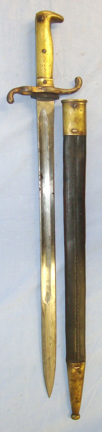  1893 Imperial German Seitengewehr Model 1871 Simson & Co Suhl Brass Hilt Bayonet For The M1871 Mauser Rifle & Scabbard With Regiment Mark ’78.A.5.11. Sn 23464 Bayonet