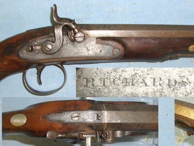 MINT BORE**C1800 English Richardson Liverpool Flintlock .700 Calibre Pistol C1820 Period Nipple & Drum Converted To Percussion With Octagonal Barrel & Captive Steel Ram Rod. Sn 22426:42 .75 Muzzleloader