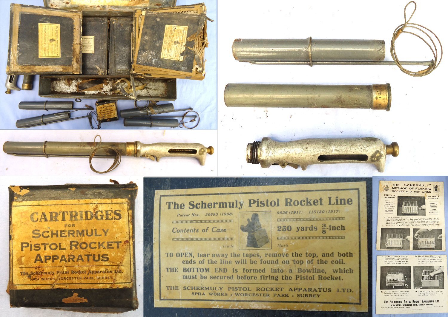 Original Schmeruly SPRA Pistol Rocket Line throwing Apparatus contained in its Original Tin plated Carrying Case. Sn 23496 None Line Thrower