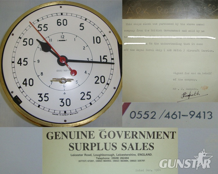 Large Brass Cased Naval Bulkhead Ship’s Clock Engraved ‘HMS Ark Royal 1950-1980’ In Full Working Order Complete With Key & Provenance Antique & Militaria