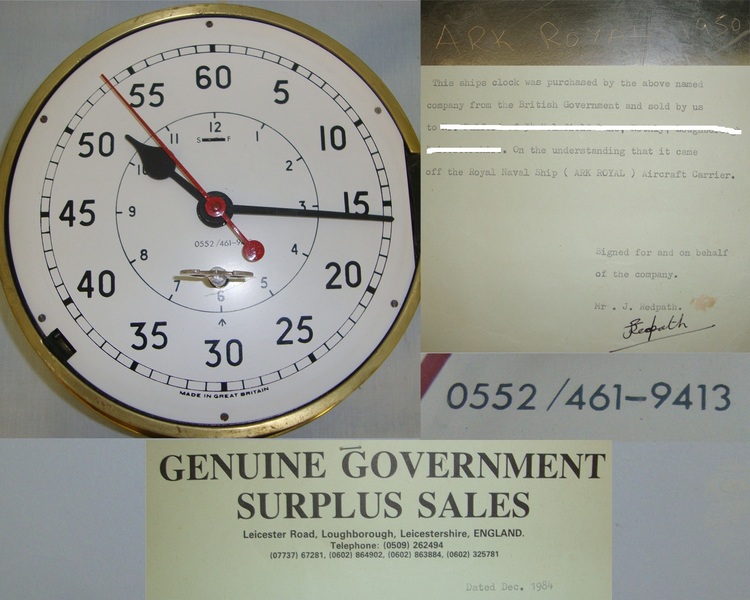 Large Brass Cased Naval Bulkhead Ship’s Clock Engraved ‘HMS Ark Royal 1950-1980’ In Full Working Order Complete With Key & Provenance Antique & Militaria