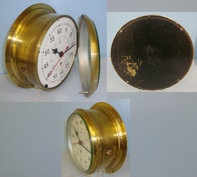  Large Brass Cased Naval Bulkhead Ship’s Clock Engraved ‘HMS Ark Royal 1950-1980’ In Full Working Order Complete With Key & Provenance Antique & Militaria