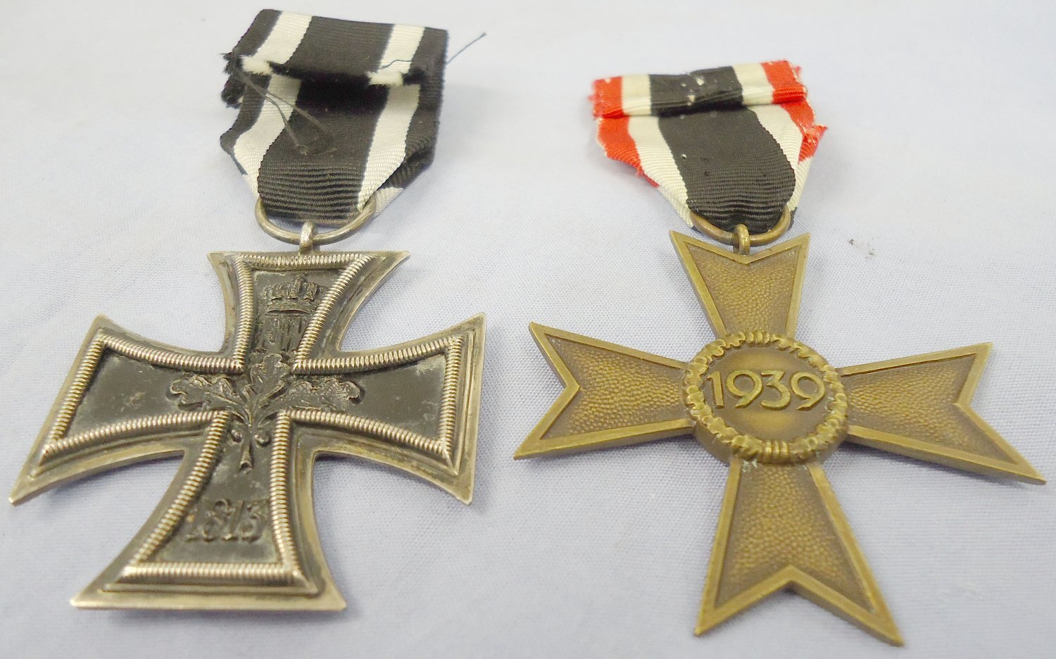 Pair* 1939 Nazi 2nd Class War Merit Cross and WWI Imperial Army 2nd Class Iron Cross with Ribbons. N 121. Pair* 1939 Nazi 2nd Class War Merit Cross and WWI Imperial Army 2nd Class Iron Cross with Ribbons. N 121.  Antique & Militaria